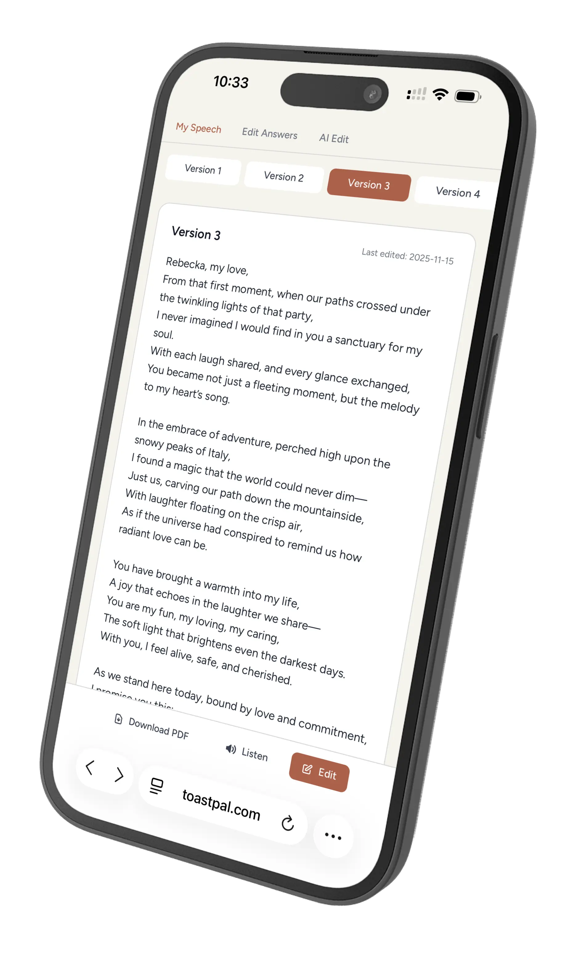 ToastPal toastmaster planning tool on a phone